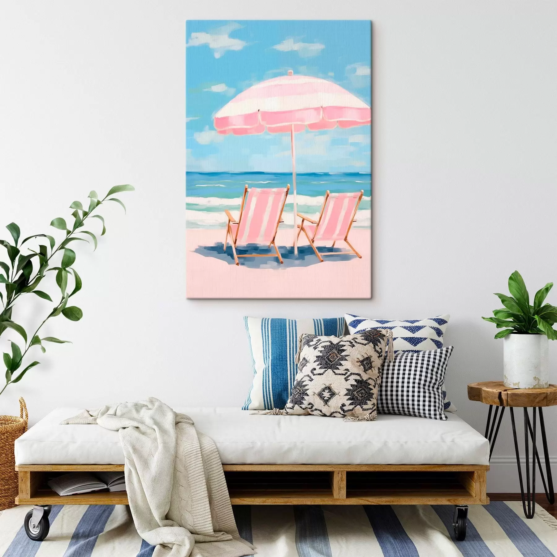  Schilderijen Parasol en ligstoelen aan de kust s45442