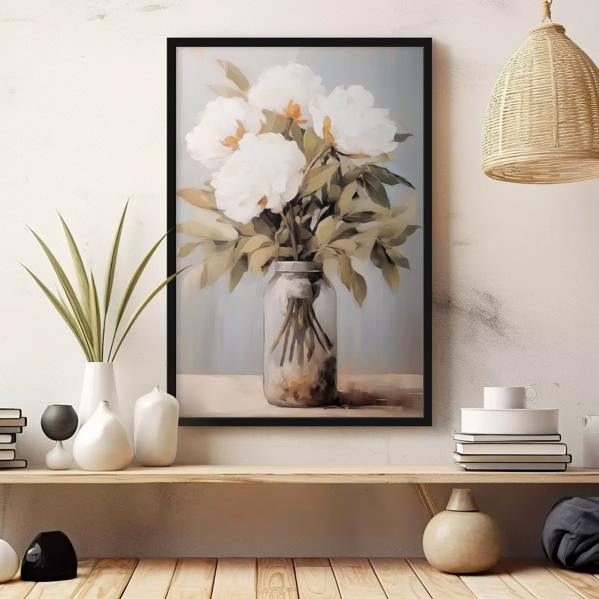 Poster Boeket pioenrozen in een vaas f45422