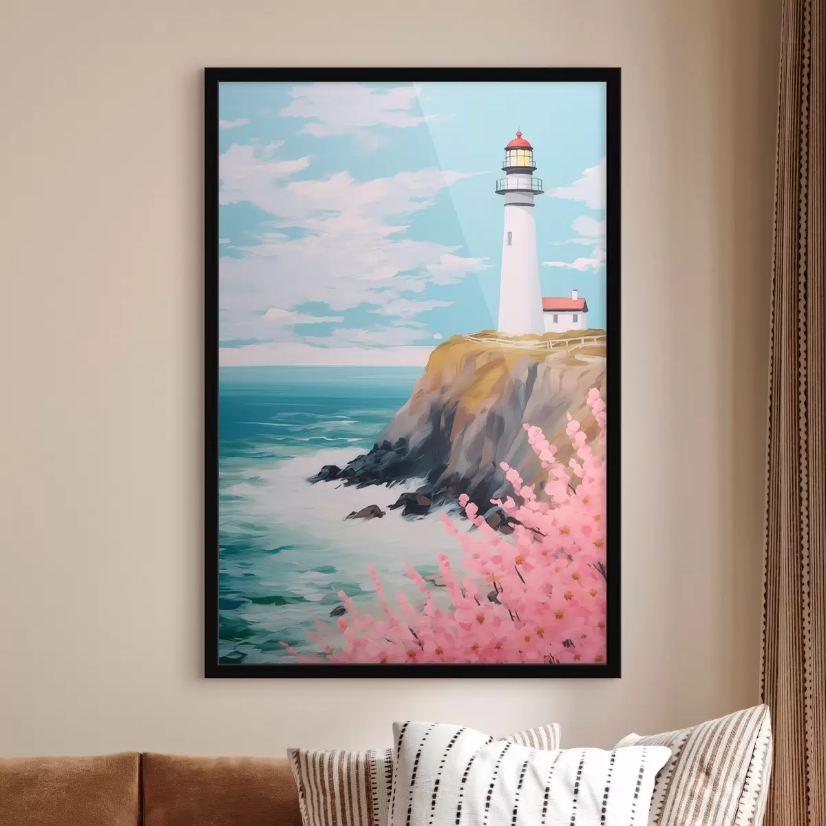 Poster Vuurtoren op een klif aan zee f45435