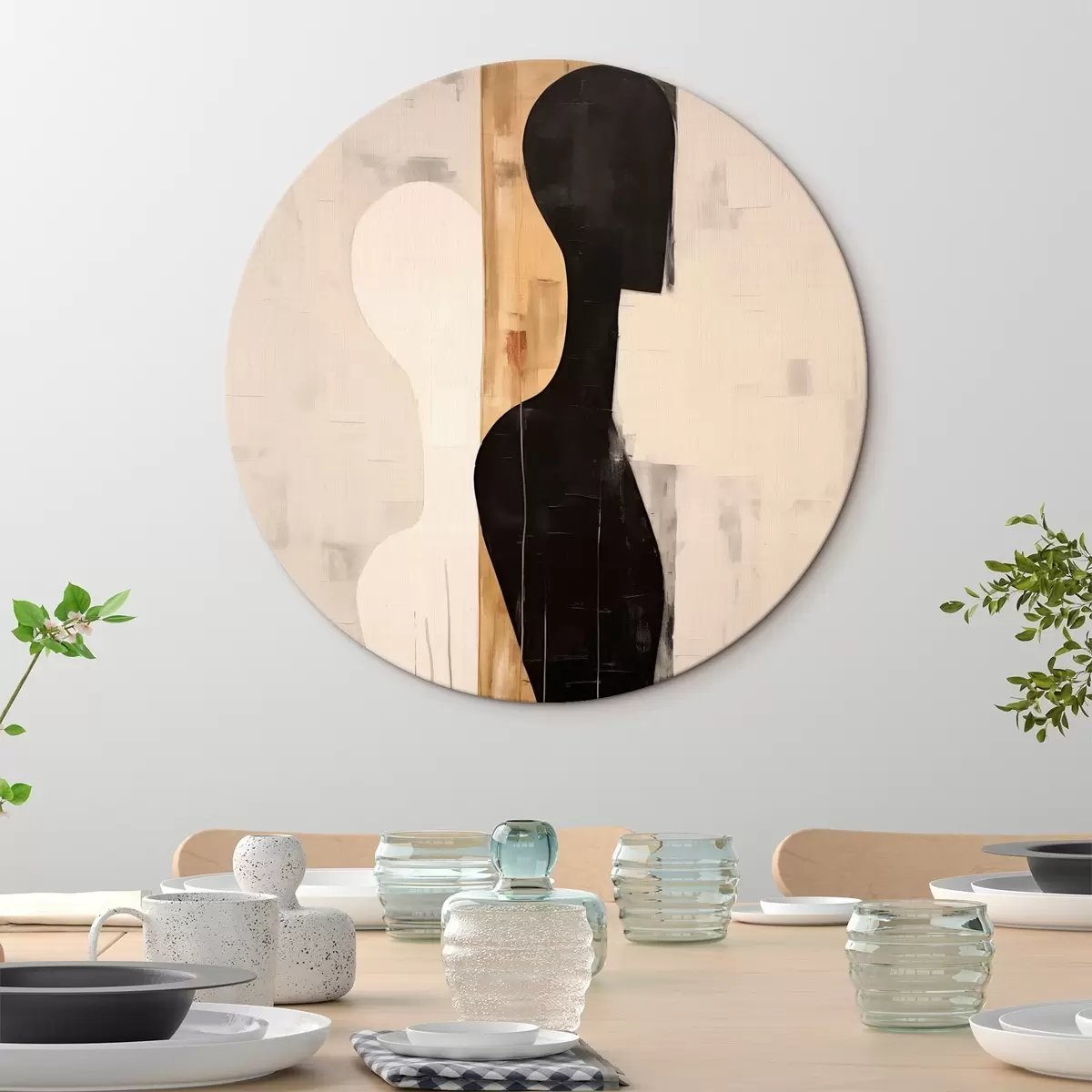 Ronde schilderijen Silhouet van twee figuren r45429