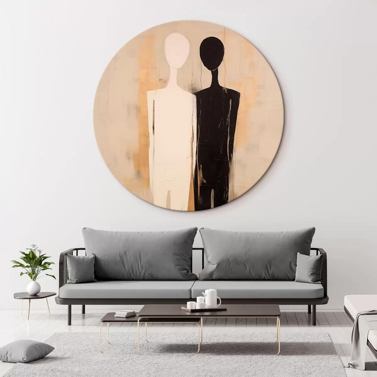 Ronde schilderijen Silhouet van twee figuren r45430