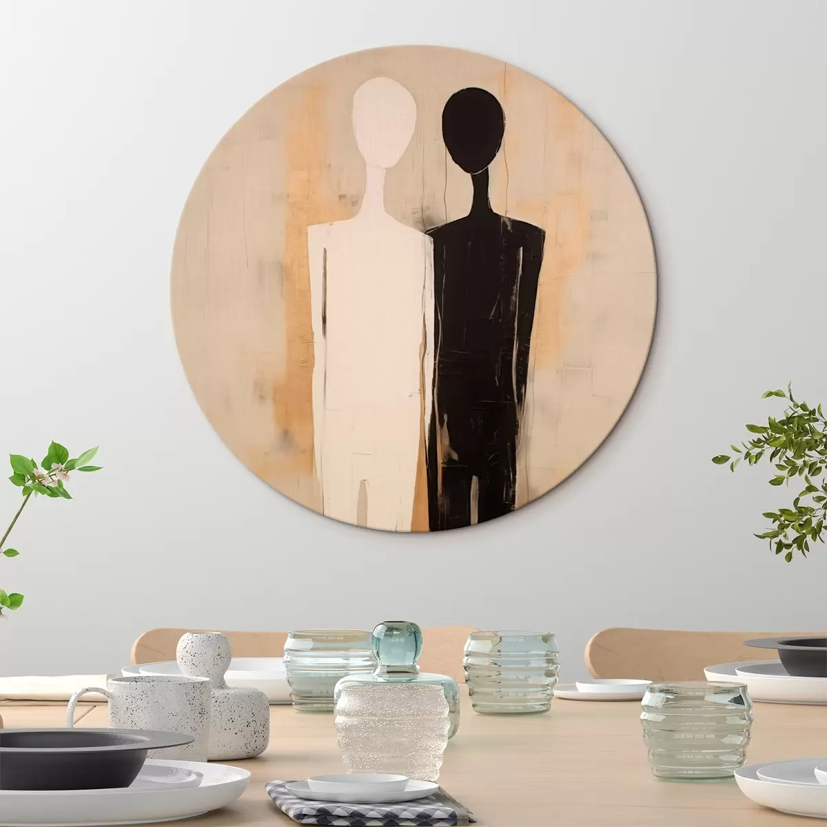 Ronde schilderijen Silhouet van twee figuren r45430