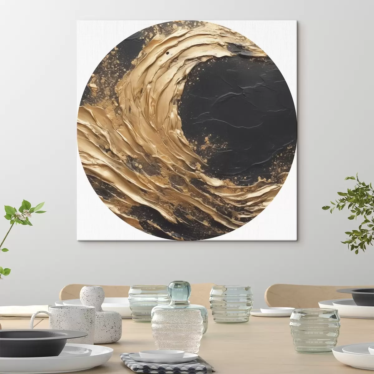 Ronde schilderijen Abstracte golf in oranje tinten r45441