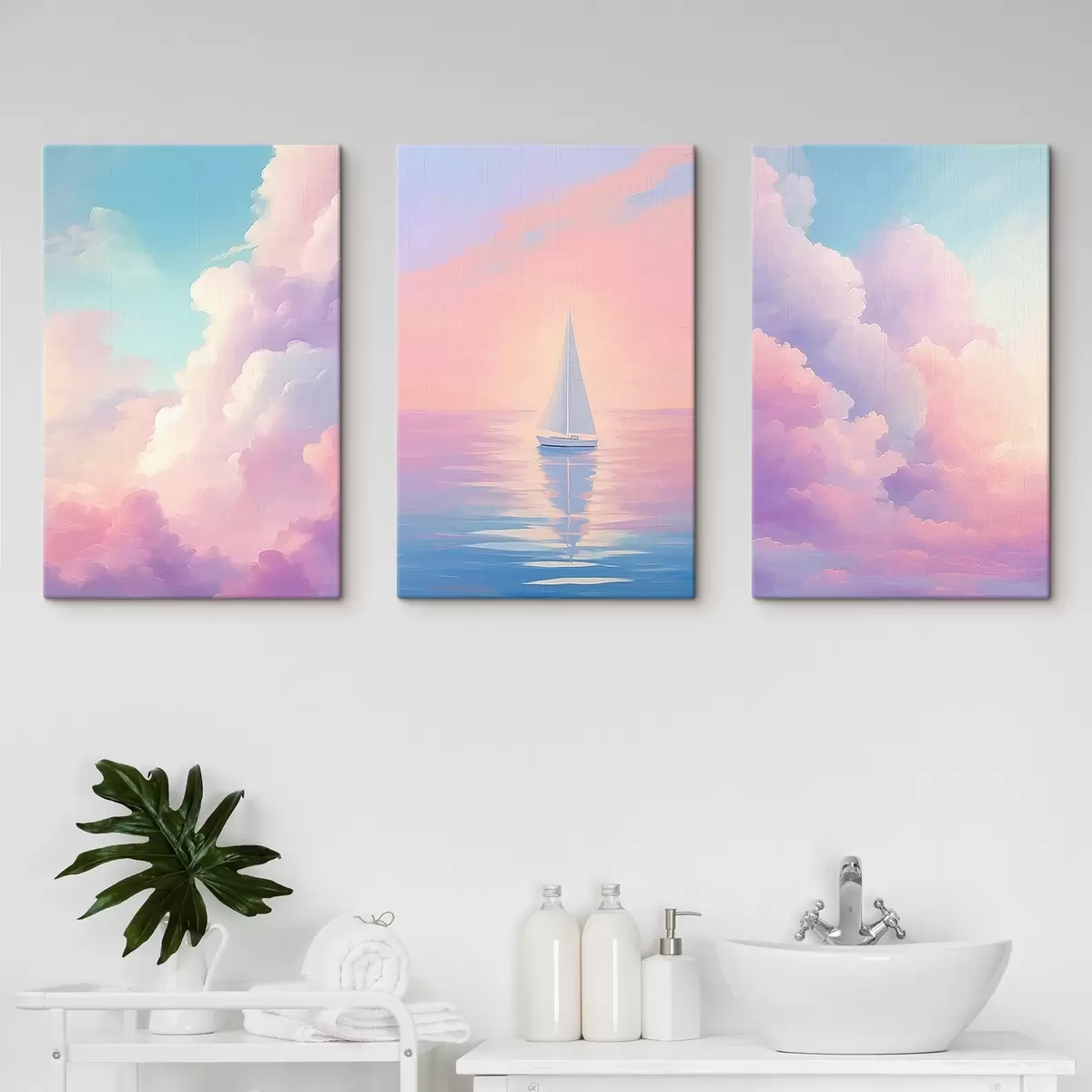  Schilderijen Zeilboot op zee tegen een achtergrond van wolken m00619