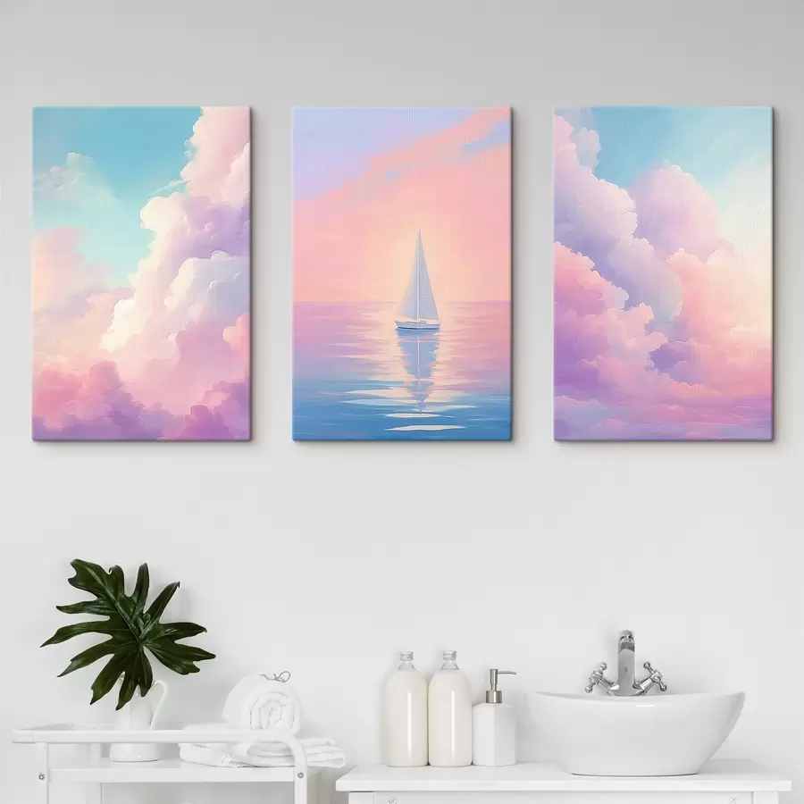  Schilderijen Zeilboot op zee tegen een achtergrond van wolken m00619