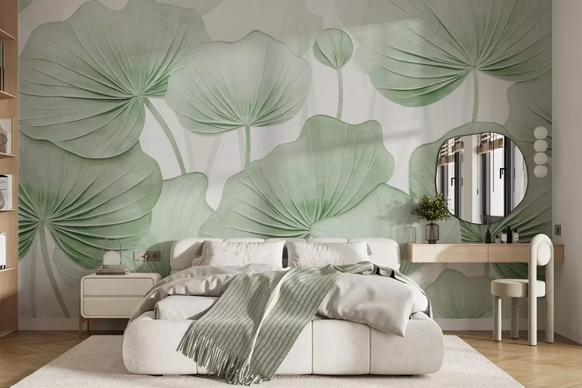 Fotobehang Lotusbladeren met imitatie verweerde textuur w04412