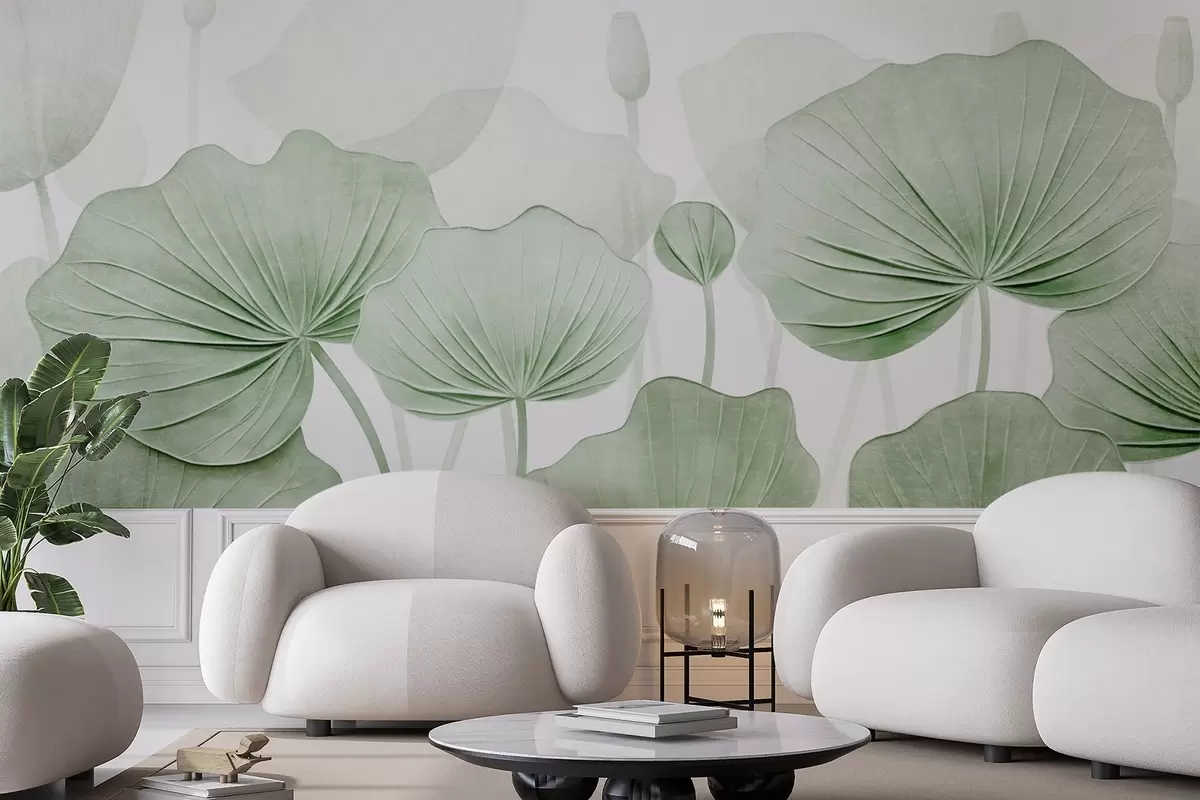 Fotobehang Lotusbladeren met imitatie verweerde textuur w04412