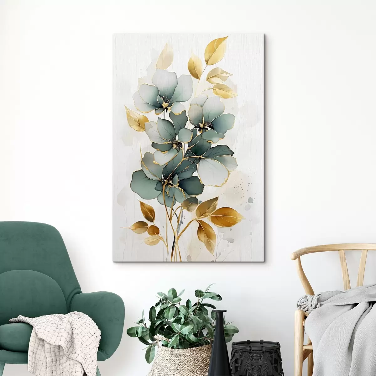  Schilderijen Abstracte tak met bloemen en bladeren s45367