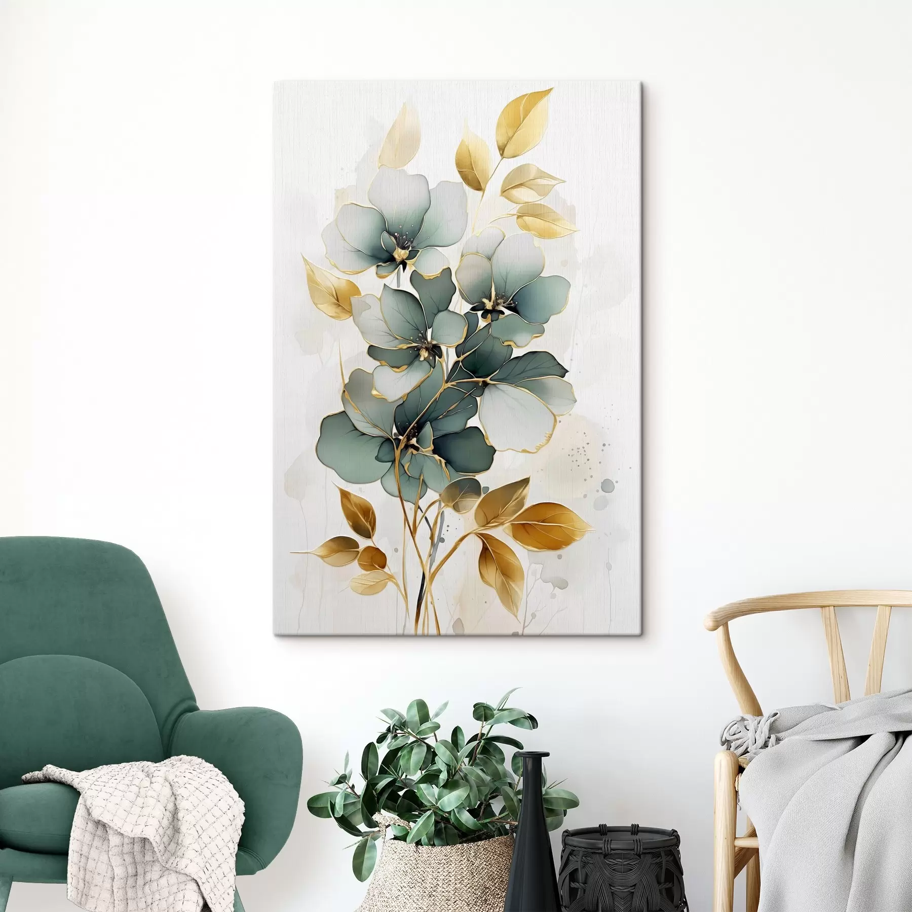  Schilderijen Abstracte tak met bloemen en bladeren s45367