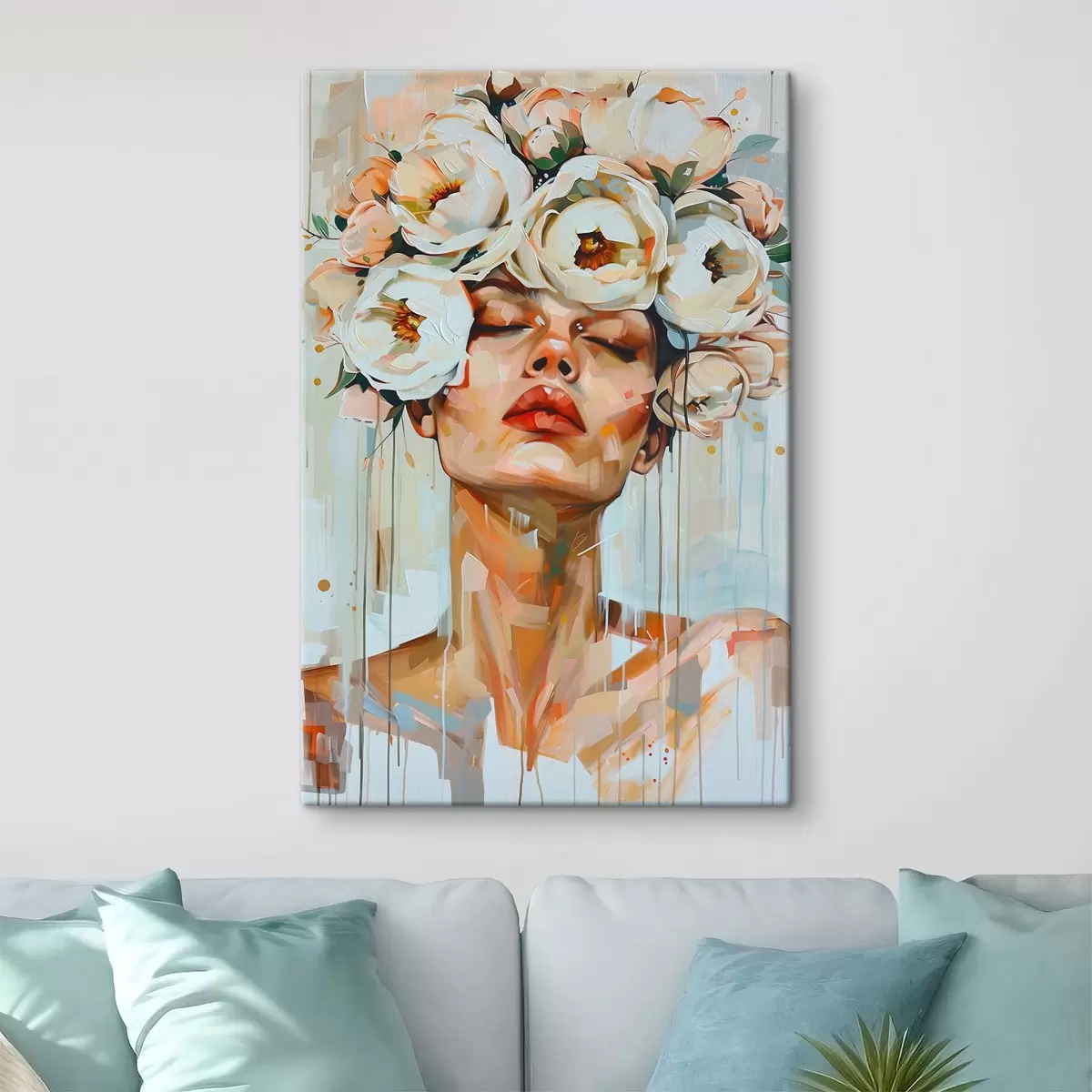  Schilderijen Portret van een vrouw met bloemen s45370