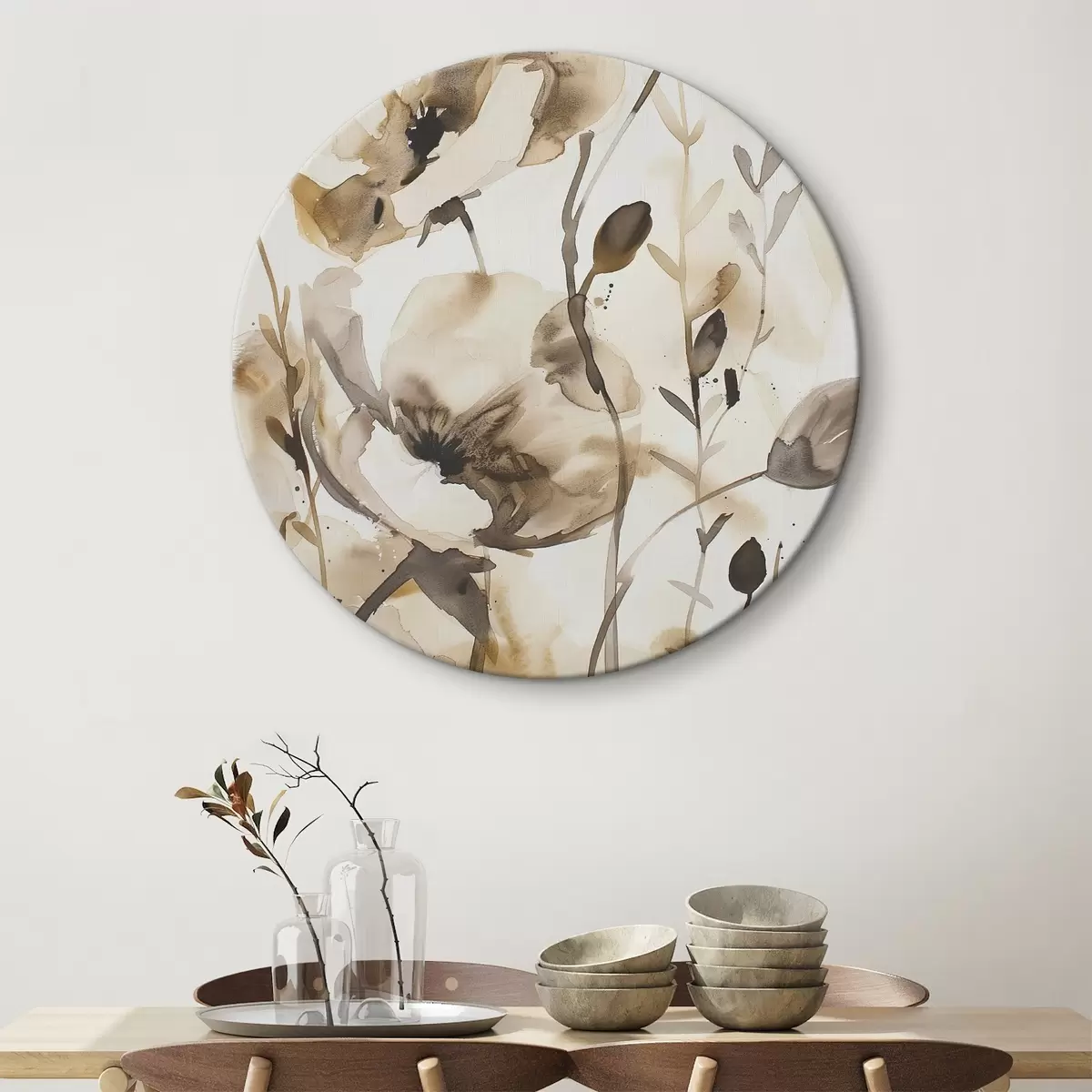 Ronde schilderijen Bloemen in aquarelstijl r45364