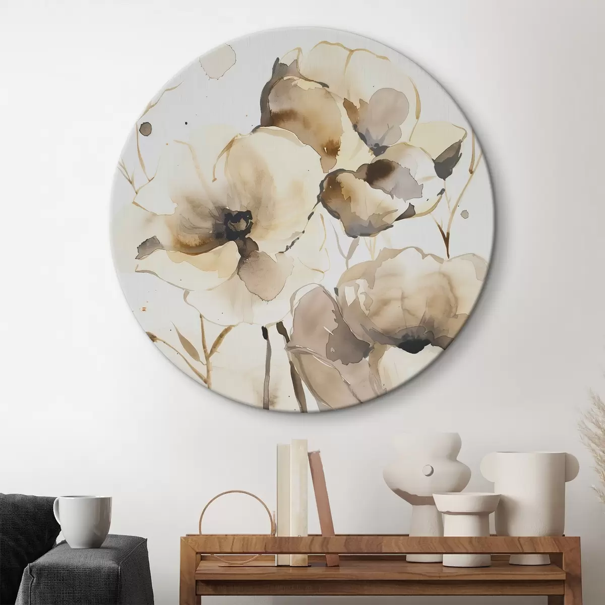 Ronde schilderijen Bloemen in aquarelstijl r45365