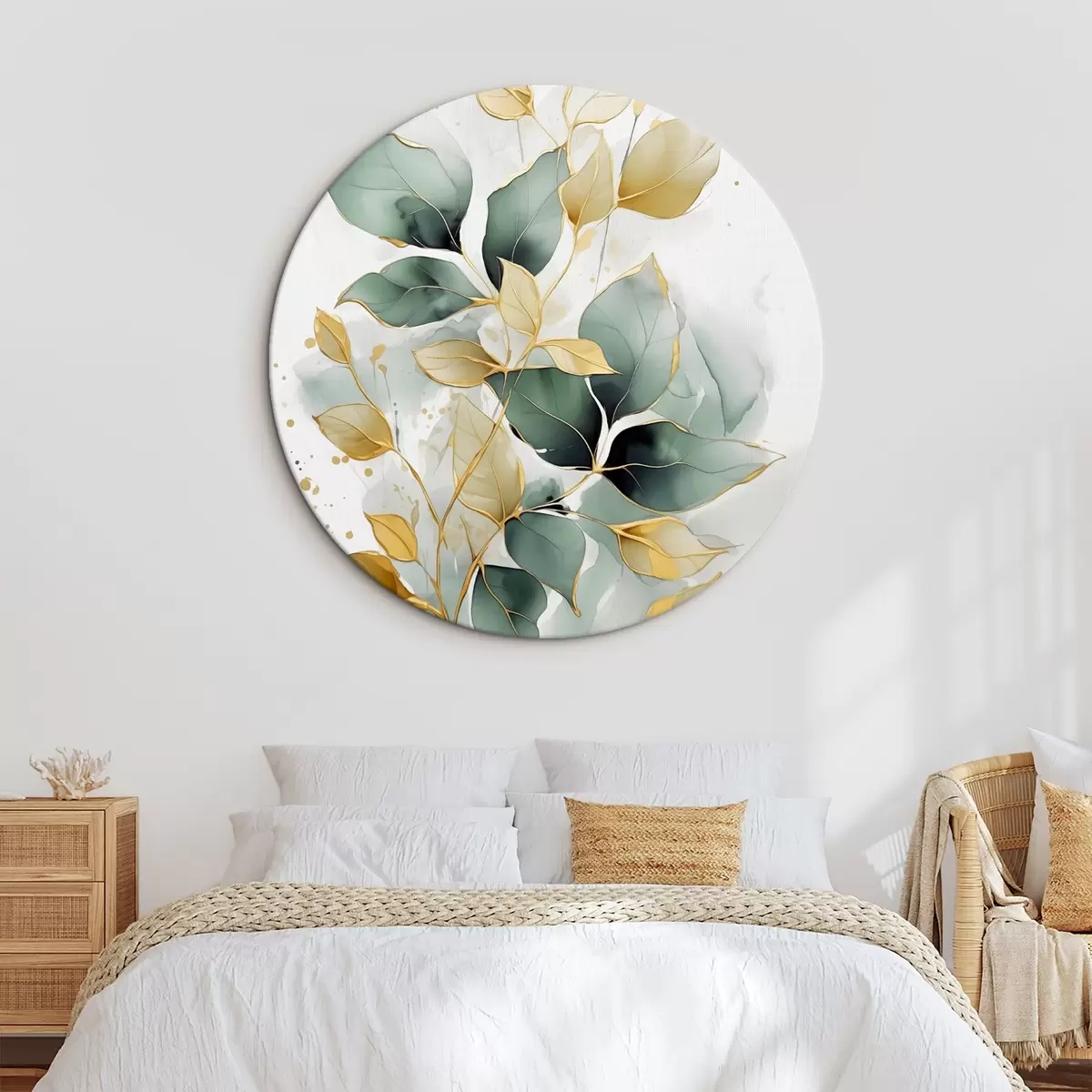 Ronde schilderijen Abstracte tak met bladeren r45366
