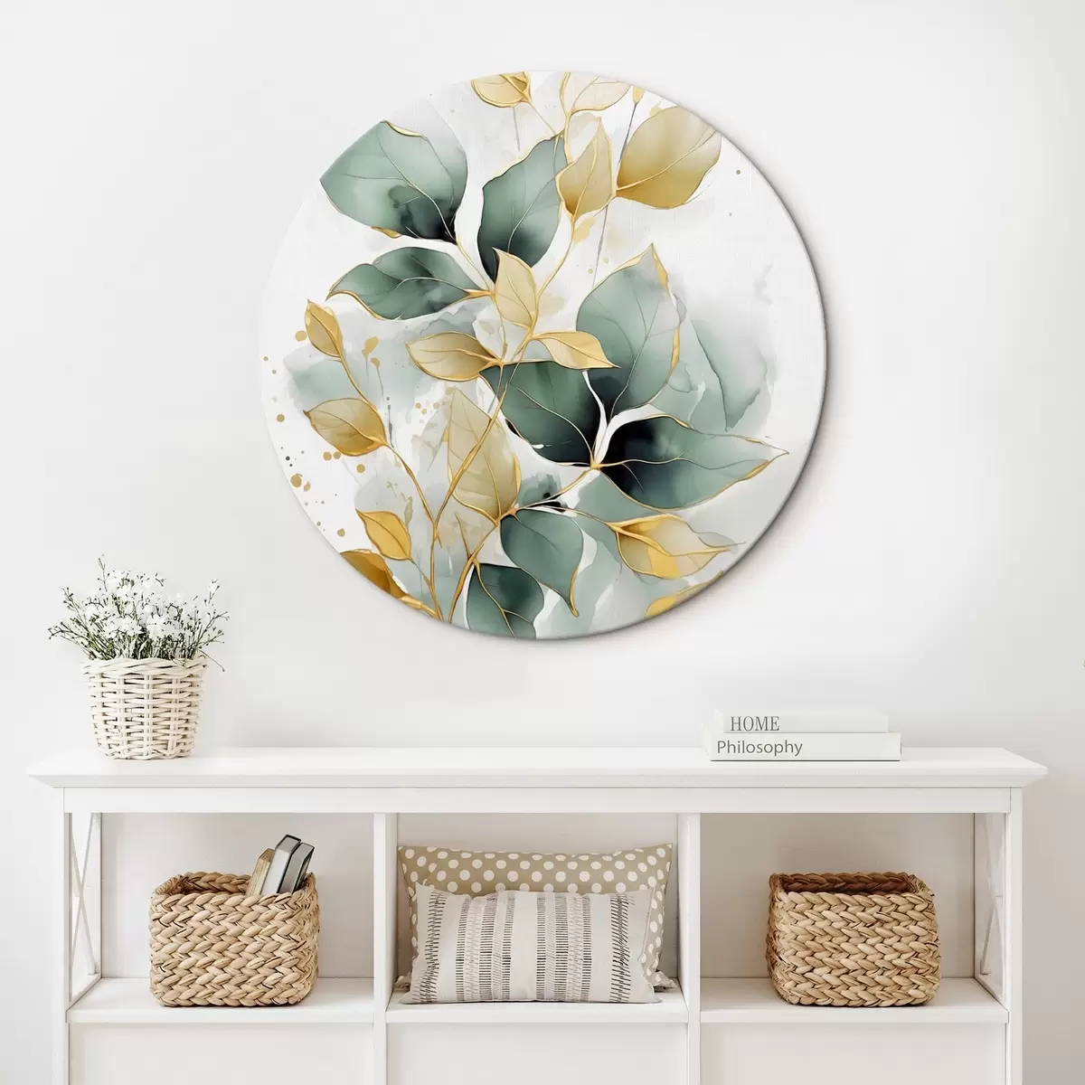 Ronde schilderijen Abstracte tak met bladeren r45366