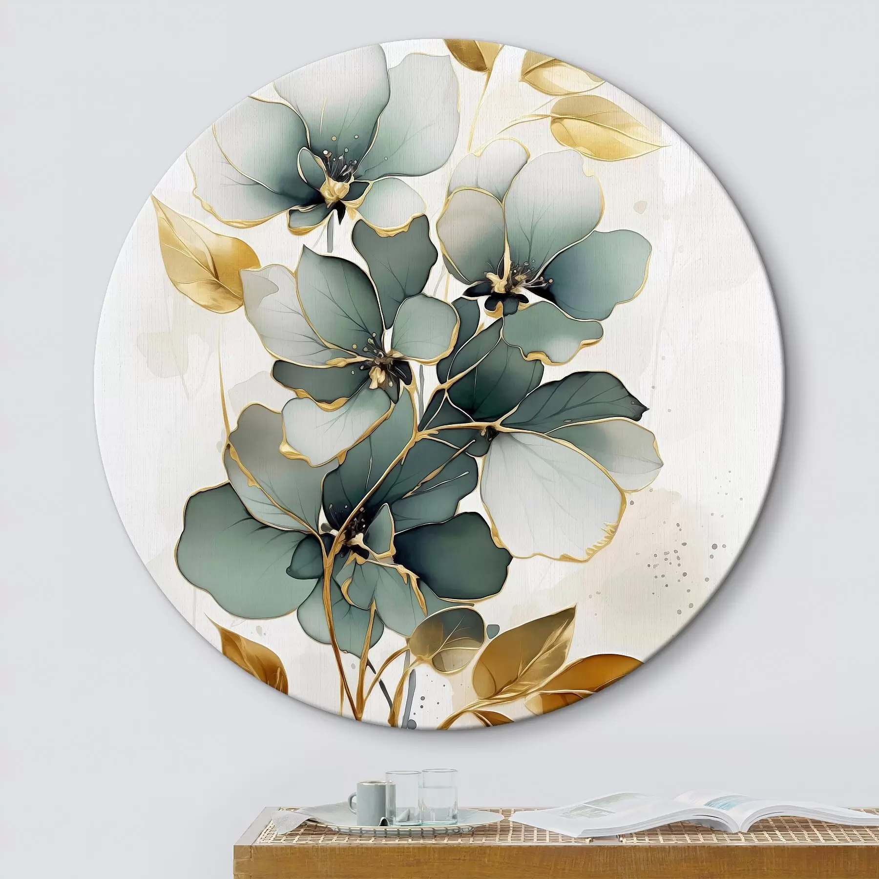  Schilderijen Abstracte tak met bloemen en bladeren r45367