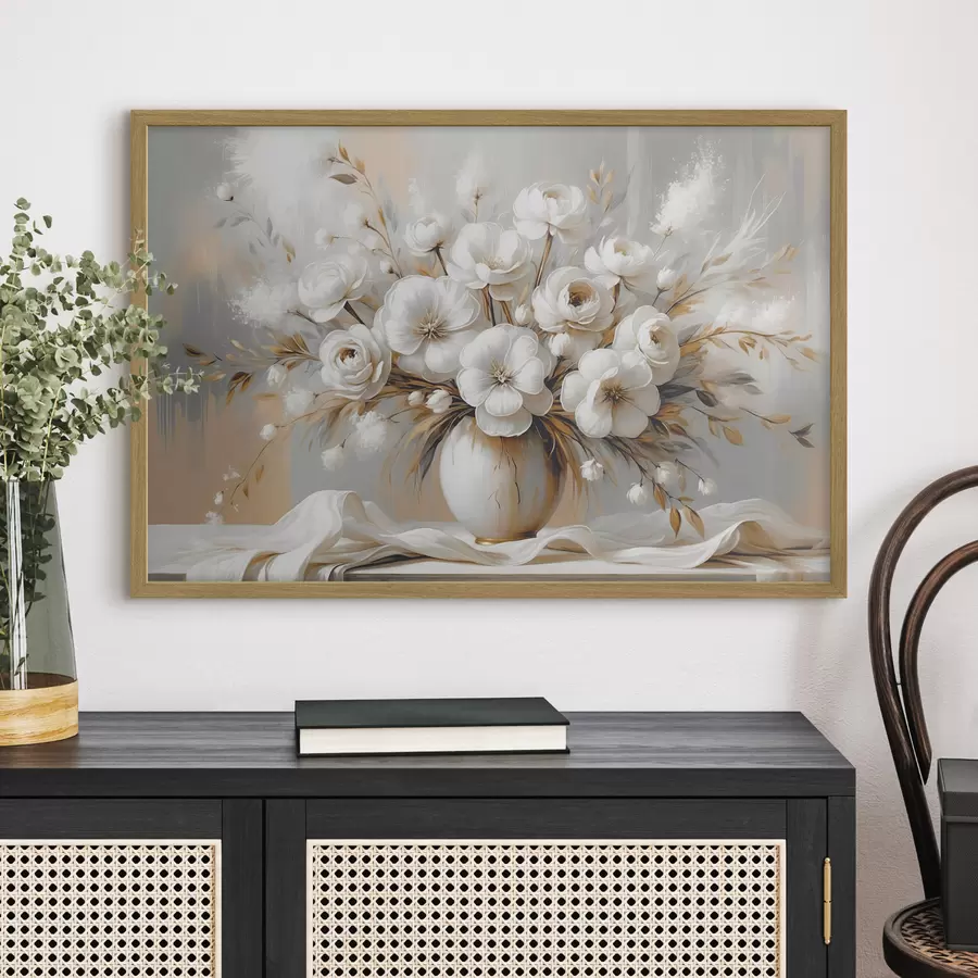 Fotobehang Wit boeket en geplooide stof f45375
