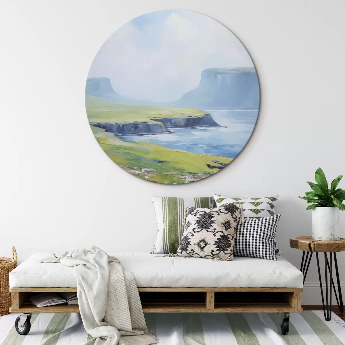 Ronde schilderijen Kust met fjorden op de achtergrond r45460