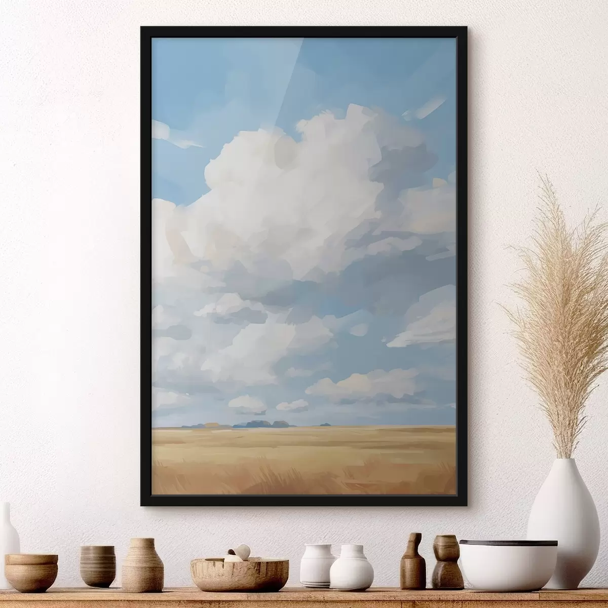 Poster Korenveld tegen de lucht met enorme wolken f45454