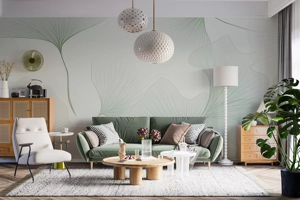 Fotobehang Transparante ginkgobladeren w04433v2
