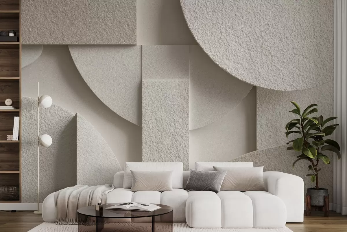 Fotobehang Abstracte compositie van beige geometrische vormen w04395