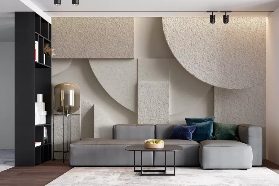 Fotobehang Abstracte compositie van beige geometrische vormen w04395