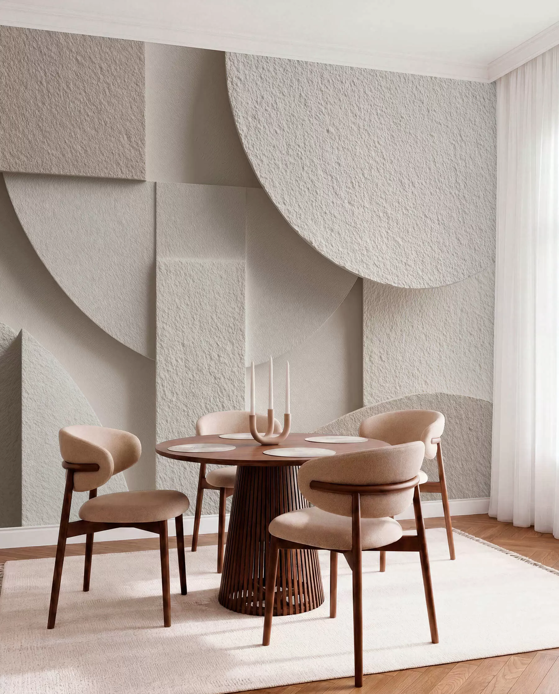 Fotobehang Abstracte compositie van beige geometrische vormen w04395
