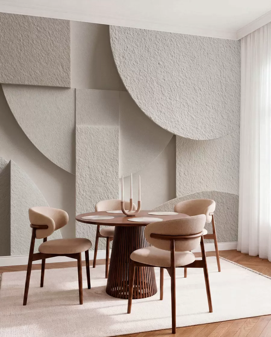 Fotobehang Abstracte compositie van beige geometrische vormen w04395