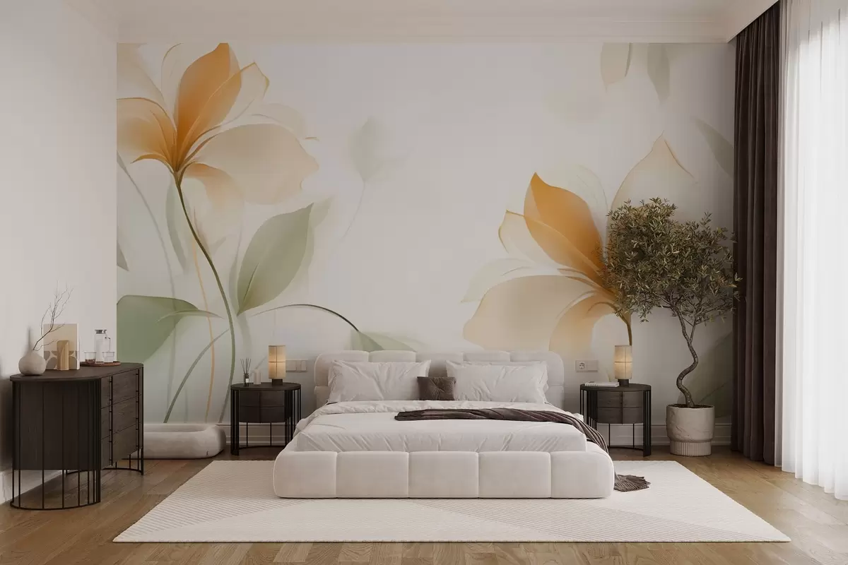 Fotobehang Transparante bloemen met een rijk oranje hart w04397v1