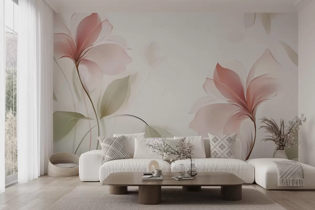 Fotobehang Transparante bloemen in delicate roze en pasteltinten w04397v2