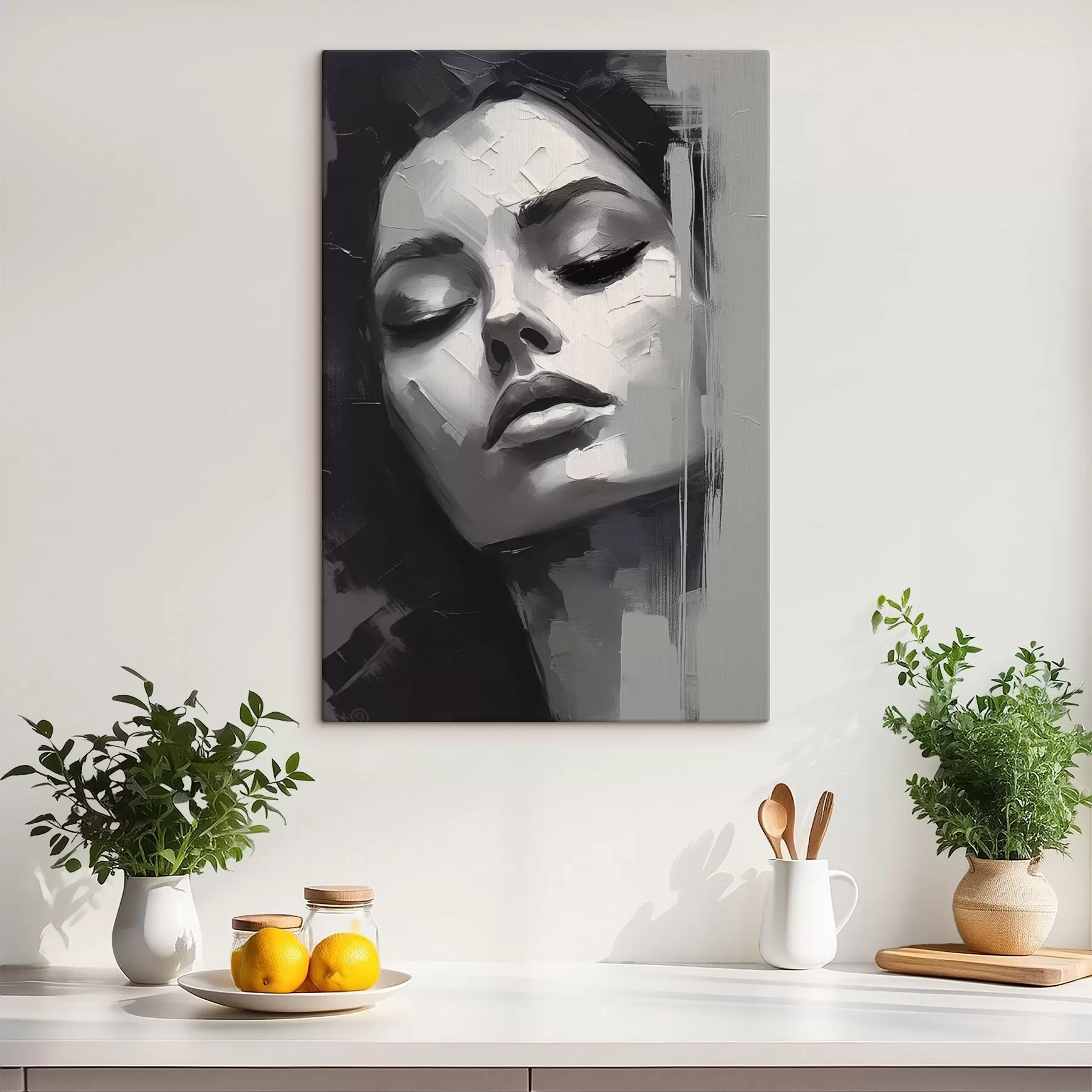  Schilderijen Zwart-wit portret van een vrouw met gesloten ogen s45479