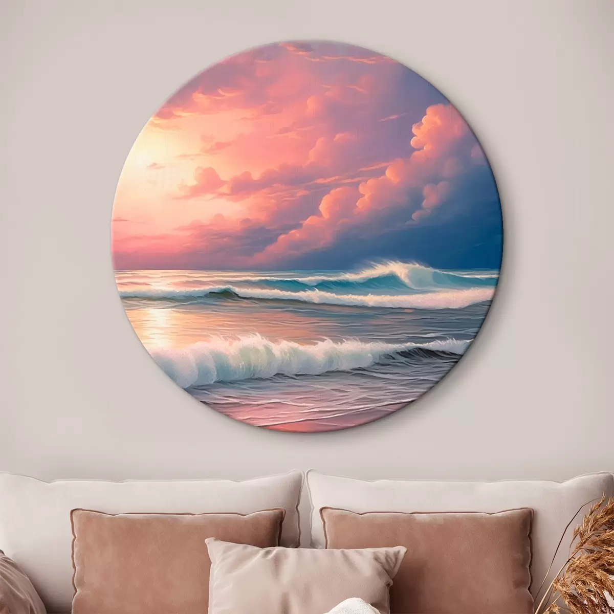 Ronde schilderijen Zonsondergang op zee r45463