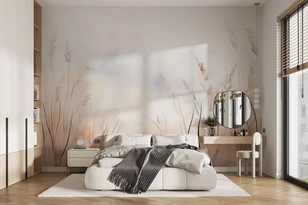 Fotobehang Korreloren in mist in zachte beige en bruine tinten w09327