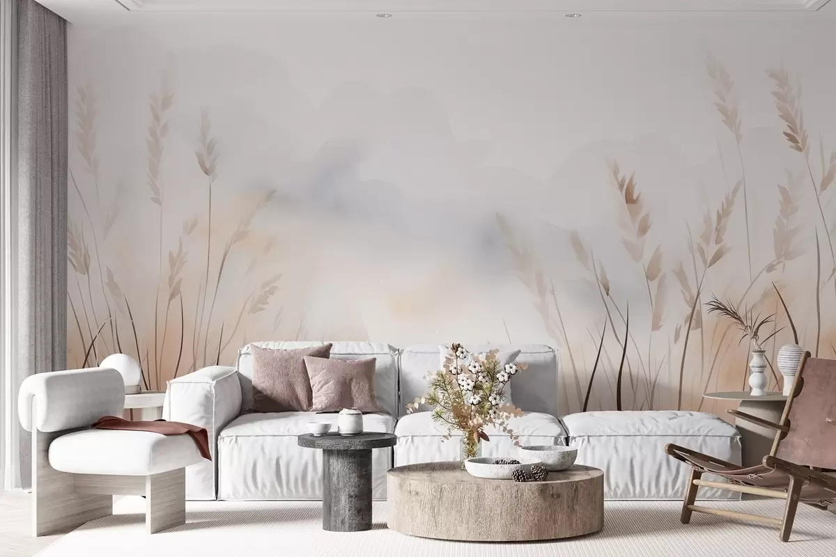 Fotobehang Korreloren in mist in zachte beige en bruine tinten w09327