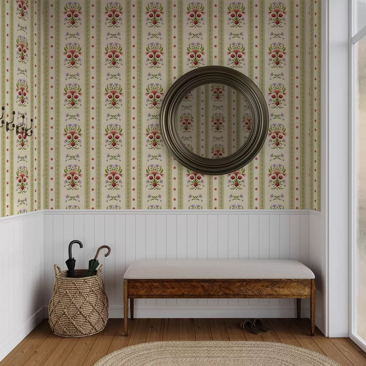 Behang Decoratief ornament met granaatappels en bloemen a00286
