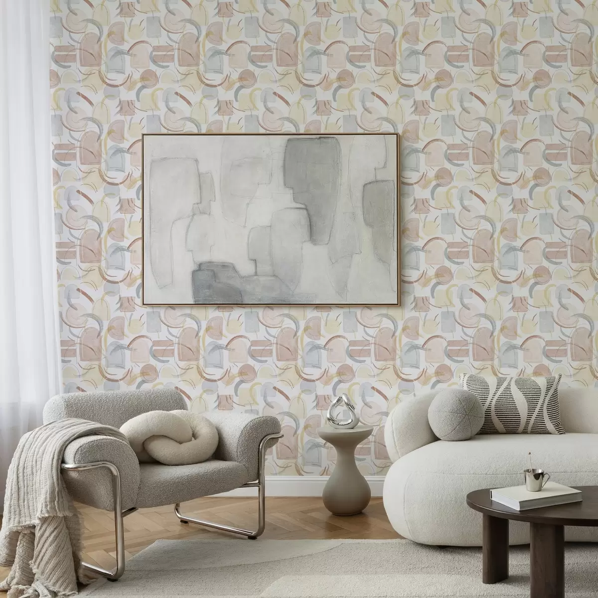 Behang Abstracte vormen in pasteltinten a00328