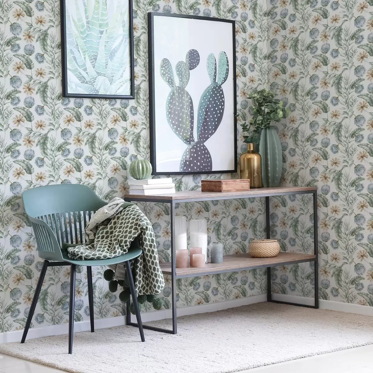 Behang Botanisch patroon met artisjokken en tropische bladeren a00340