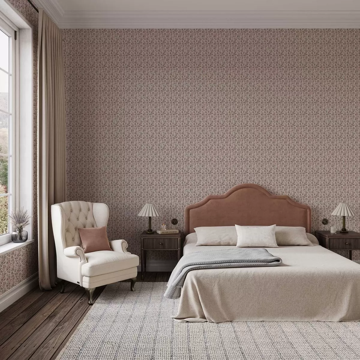 Behang Roze rozen op een beige achtergrond a00346