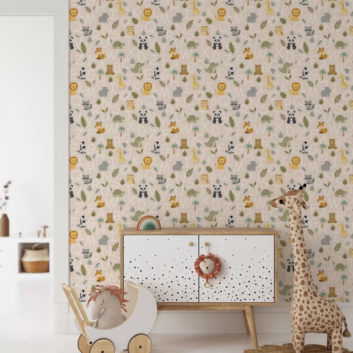 Behang Alfabet met schattige dieren en planten voor kinderen a00400