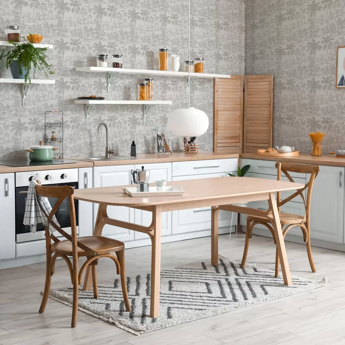 Behang Monochrome olifanten en jungle in grafische stijl a00410