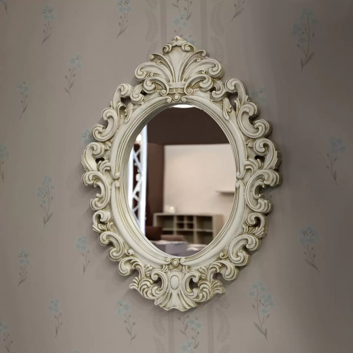 Behang Roze achtergrond met delicate blauwe bloemen en rand a00484