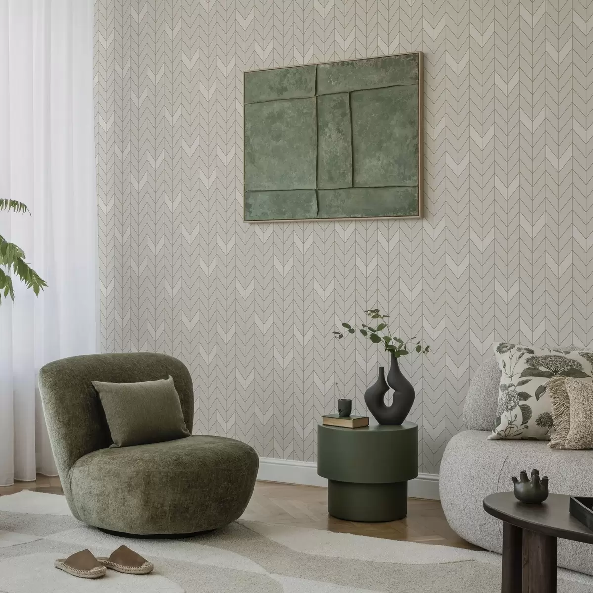 Behang Geometrisch patroon met dunne lijnen a00487