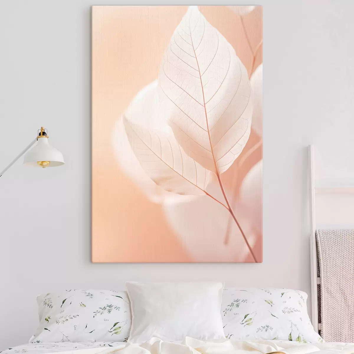  Schilderijen Delicate, doorschijnende bladeren met ingewikkelde aderpatronen, zachte perzik achtergrond, minimalistische botanische compositie s45555