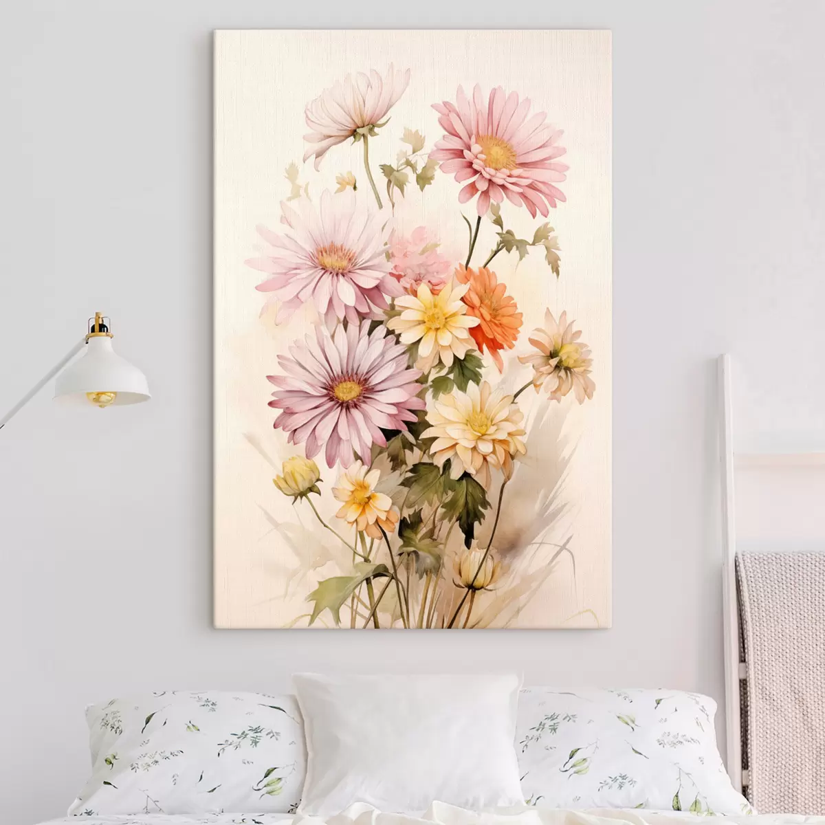  Schilderijen Een boeket kleurrijke bloemen, zachte aquarelstijl, op een lichte achtergrond s45559