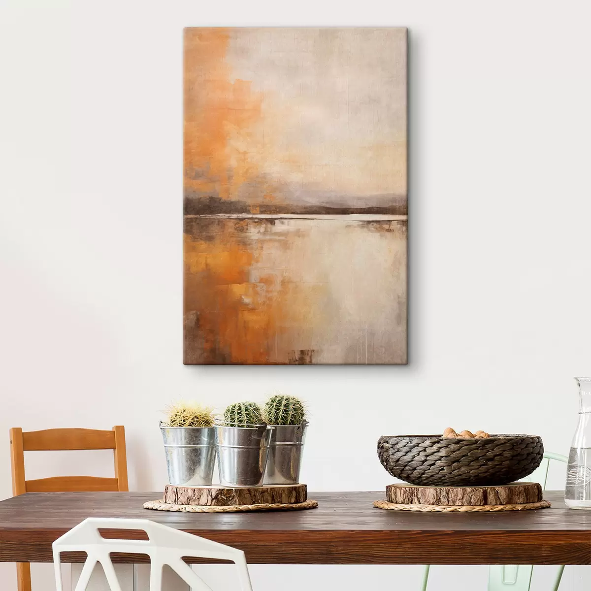  Schilderijen Een abstract landschap met textuur in oranje, bruine en beige tinten s45568
