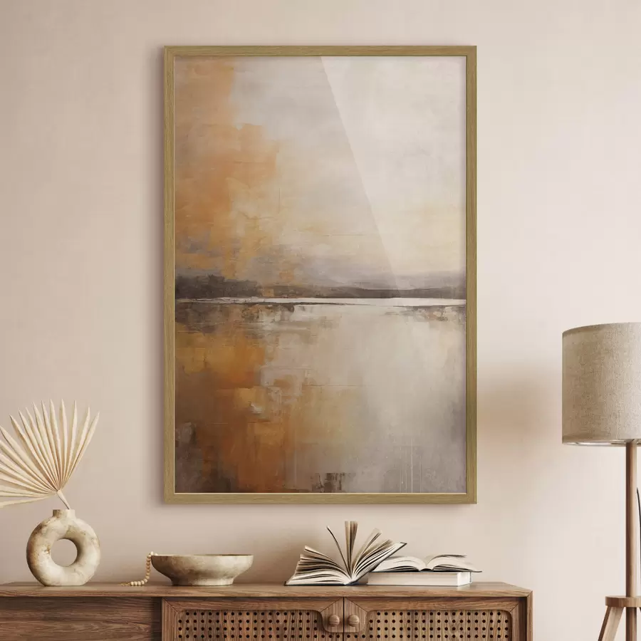 Fotobehang Een abstract landschap met textuur in oranje, bruine en beige tinten f45568
