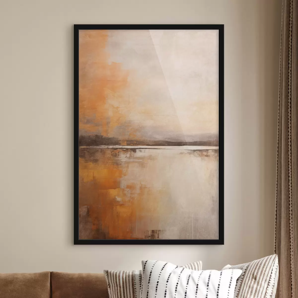 Poster Een abstract landschap met textuur in oranje, bruine en beige tinten f45568