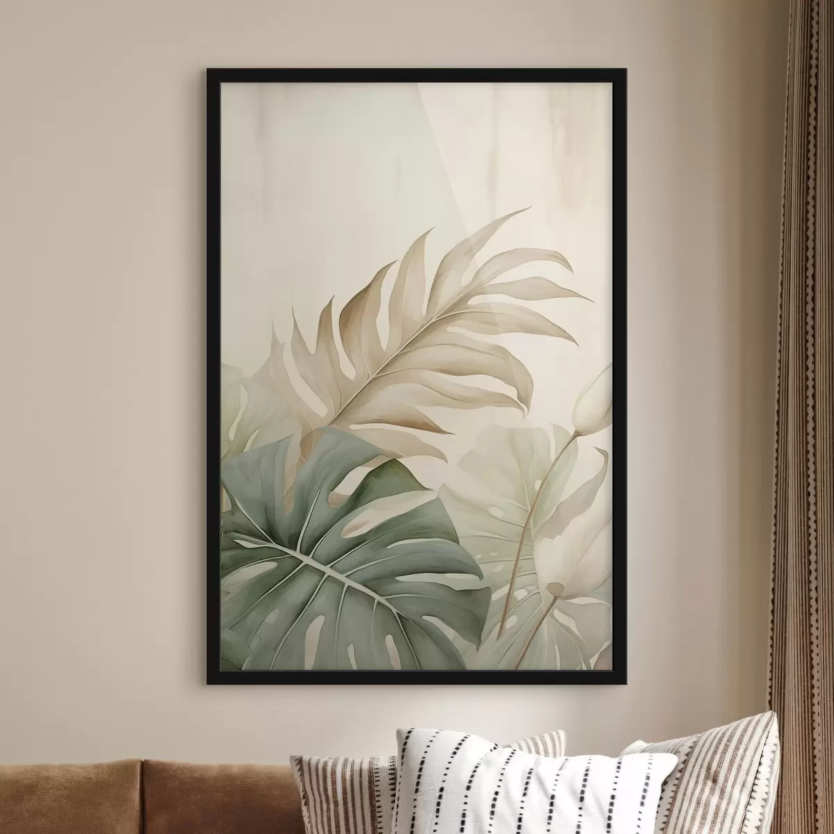 Poster Tropische bladeren op lichte achtergrond f45617