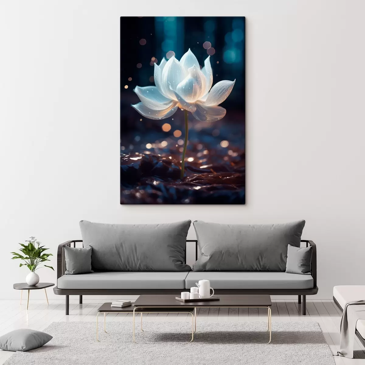  Schilderijen Verse lotus: bloemcompositie op donkere achtergrond s45530