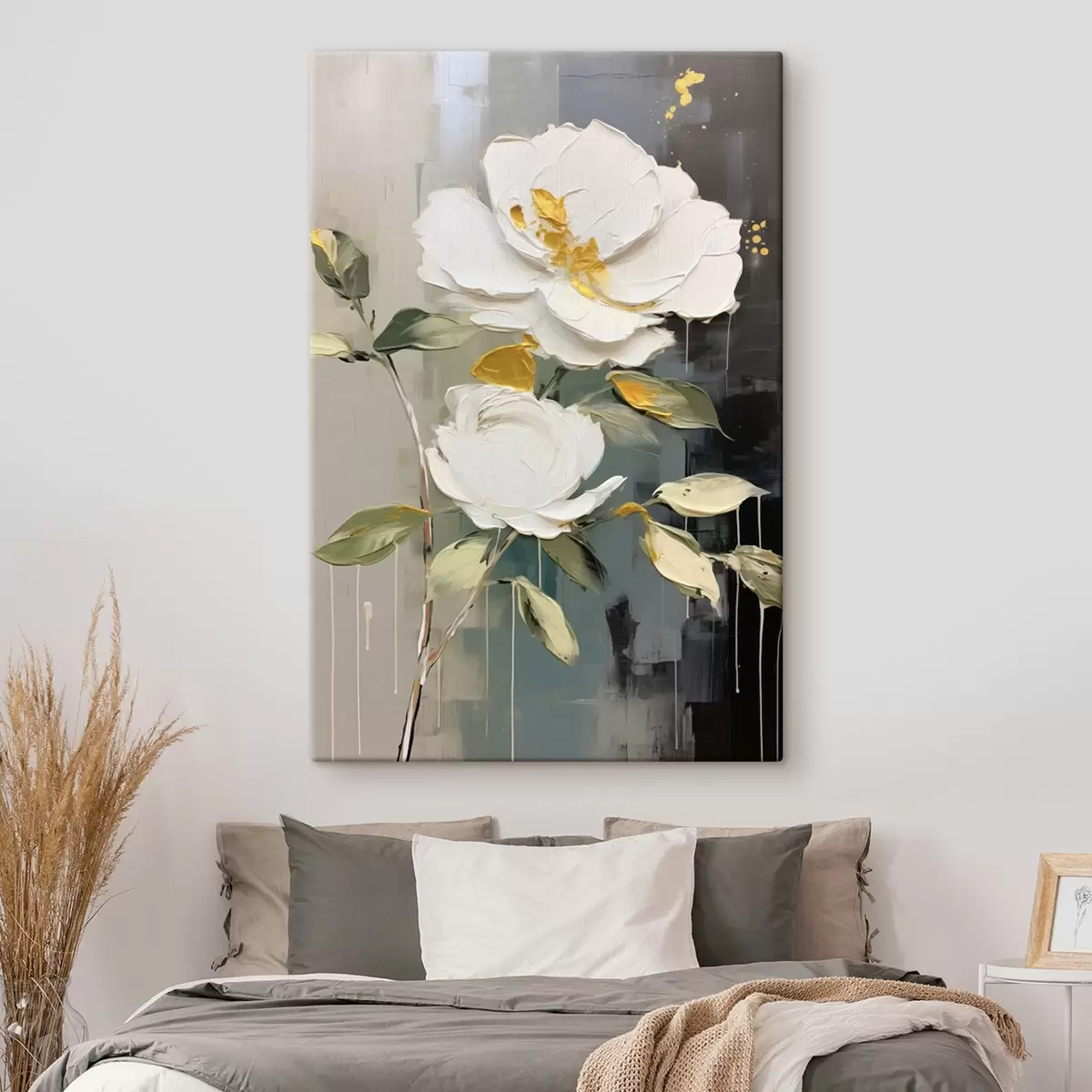  Schilderijen Volumineuze bloemen: decoratief motief in lichte en donkere tinten s45531