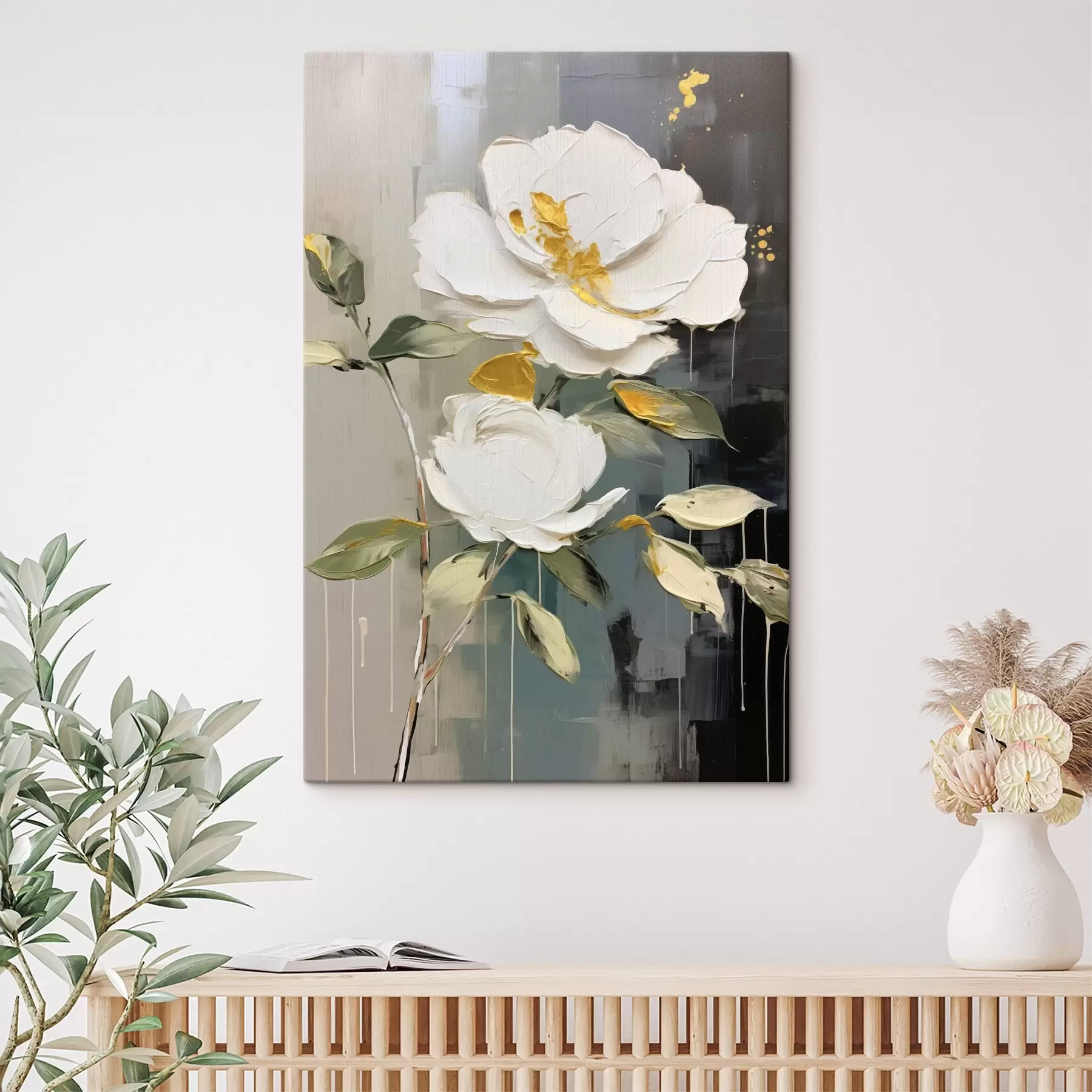  Schilderijen Volumineuze bloemen: decoratief motief in lichte en donkere tinten s45531